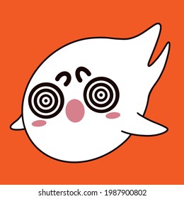 Ghost vector icon. A cute cartoon spirit screams in fright. Scared phantom. Flying white poltergeist. Cheerful monster. Isolated element for Halloween. Flat style, childrens illustration.