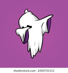 Ghost Vektorgrafik Symbol, Nette Ghost Dabbing Vektorillustration, Urlaub Halloween Symbol, Isolierte flache Cartoon Vektorillustrationen