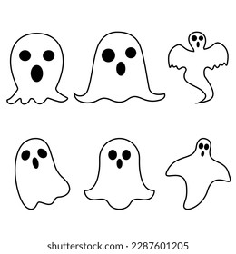 Ghost vector icon set. Creepy horror illustration symbol collection. paranormal logo. halloween sign.