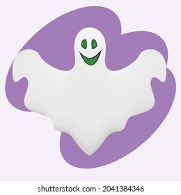 ghost vector illustration for halloween decoration, cartoon style, green eyes.