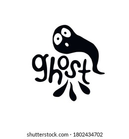 Ghost - vector lettering and illustration. Element of design for Halloween, party invitation, greeting card, badge template
