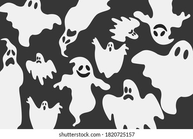 Ghost vector pattern on dark grey background for Halloween wallpaper, banner , web header etc.