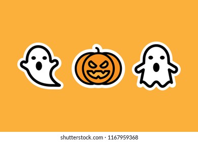 Ghost vector and Pumpkin vector illustration halloween sticker style