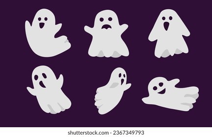 Ghost vector set. Halloween character. Halloween element clip art. Flat vector in cartoon style isolated on white background.
