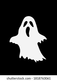 Ghost vector silhouette illustration isolated on black background. Halloween scary symbol. Nightmare dream. Scary face.