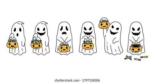 Ghost vector spooky Halloween icon pumpkin basket candy logo symbol cartoon character doodle evil illustration design