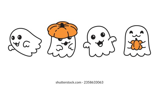 Ghost vector spooky icon Halloween pumpkin logo cartoon character symbol illustration doodle design clip art