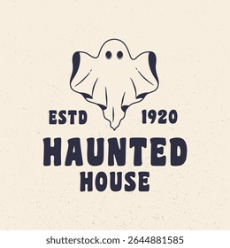 Ghost vintage label, logo. Haunted house emblem. Ghost vintage icon. Hipster design. Print for T-shirt. Vector illustration
