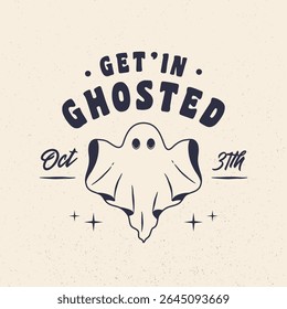 Ghost vintage label, logo. Spooky emblem with vintage ghost icon. Hipster design. Print for T-shirt. Vector illustration