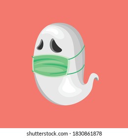 a ghost wearing a face mask vector for Halloween. COVID-19 protection illustration.