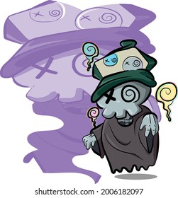 Ghost wearing a green hat and three colors of spirit.