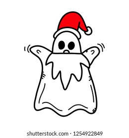 Ghost wearing Santa Claus costume,Hand drawn,Vector,Illustrations.