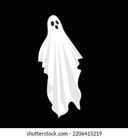 Ghost wearing a white sheet with bulging eyes and an open mouth