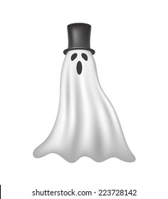 Ghost in white design with black hat