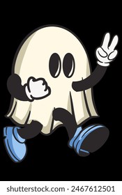 ghost in a white sheet with hands and eyes