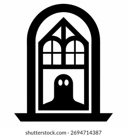 Fantasma en la escena de la ventana Vector espeluznante Vector de la ventana de la casa sobre fondo blanco 