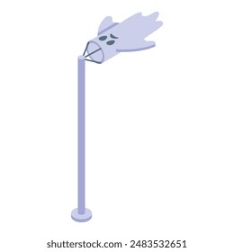 Ghost windsock waving on a metal pole, creating a spooky atmosphere for halloween