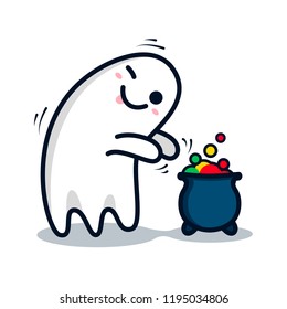 the Ghost winks and cooks a potion in the cauldron