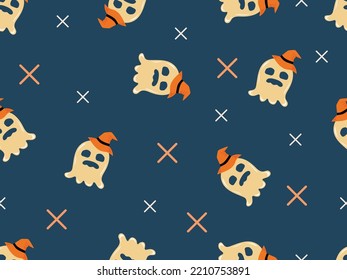Ghost and witch hat Halloween cute doodle night line art pattern