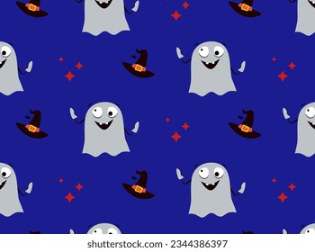 Ghost and witch hat. Seamless pattern. Design and decoration.