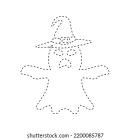 Ghost with witch hat tracing worksheet for kids