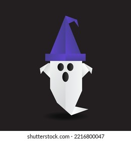 Ghost and Witch's Hat. Happy Halloween symbols. With the concept of origami paper. for the Halloween holiday. Vector illustration. Suitable for banners, social media, posters, templates, etc