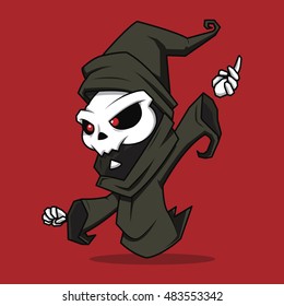 Ghost Wizards cartoon character isolated on a red background. Halloween vector death character