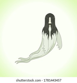 The Ghost of a Woman Dressed in White and Long Hair