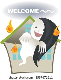 Ghost of the woman lives in a house alone, and she is looking for a person living together.