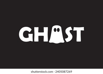 Ghost Word and Ghost Logo Design Vector: Illustration introduces a captivating and versatile logo design featuring the word 'ghost' seamlessly integrated with a ghostly figure. 