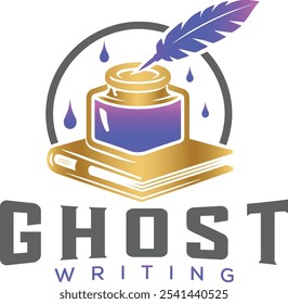 Ghost Writing Logo Design, Unique Ghostwriter Logo Vector Illustration, Ghost and Ink Logo Design Template,  Ghost Logo Vector Design 