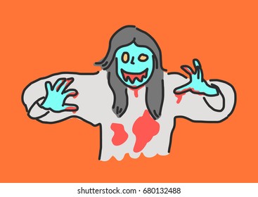 Ghost and Zombie Halloween. - hand drawn. line drawing. vector illustration.