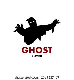 ghost zombie vector silhouette out of ground, dead corpse raising hand icon logo