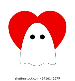 Ghosting - love heart is hidden by white bogey. Metaphor of being invisible and avoided in love relationship and partnership. Vector illustration isolated on white.