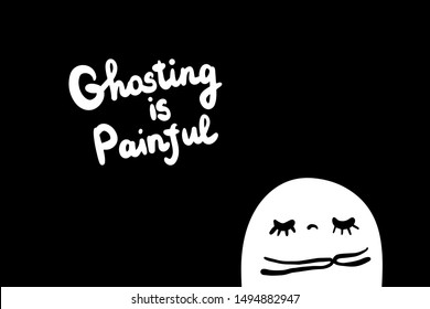 Ghosting is painful hand drawn vector illustration in cartoon style. Sad man upset depression broken relationship