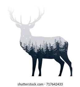 Ghostly deer with forest and star inside
