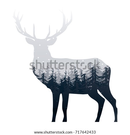 Ghostly deer with forest and star inside