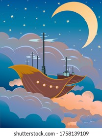 
Ghostly, fairytale magic ship, vector image