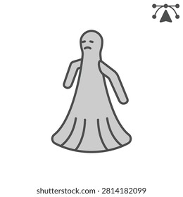 Ghostly figure isometric icon, halloween concept. Vector graphics. Ethereal being, ghost sign and editable stroke, outline style icon for mobile or web design
