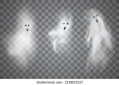 Ghostly fly figures. A set of translucent isolated ghost.Vector illustration.