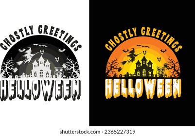 Ghostly greetings Helloween T-shirt Design
