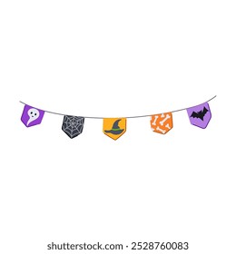 ghostly halloween garland cartoon. witchy pumpkin, skeleton cobweb, bats ghoulish  sign. isolated symbol vector illustration