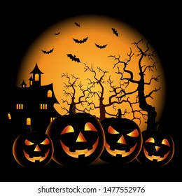 Ghostly Halloween poster with grinning pumpkins template