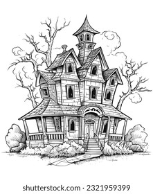 Ghostly Haunted House. vector haunted house on a hill.