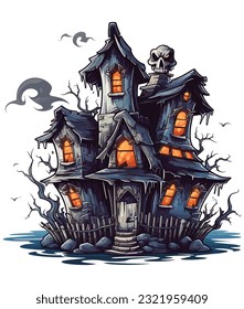 Ghostly Haunted House. vector haunted house on a hill.