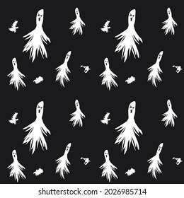 Ghosts - black and white pattern - vector. Halloween party banner