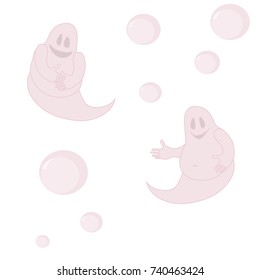 Ghosts and bubbles. Halloween symbols.  Design for party card, announcement, advertisement, print.