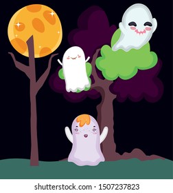 ghosts cartoon in the night halloween