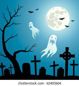 Ghosts in the cemetery a moonlit night