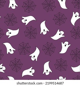 Ghosts and cobwebs pattern. Halloween mood pattern. Repeatable vector design for wrapping, stationery and fabric. Trendy hand-drawning. Horror concept. Illustrated vector pattern.